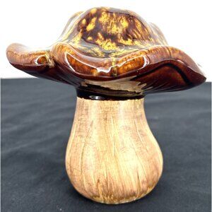 Mushroom Brown Folk Art 3D Crafted Glazed Ceramic Country Cottage Core 5" Tall